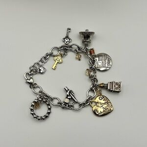 Brighton Old Glory Charm Bracelet Two-Tone 8" Silver Plated Patriotic